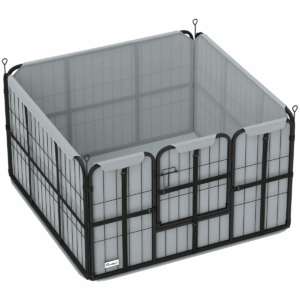PawHut Dog Whelping Box with Washable Pee Pad – 4-Panel Steel Playpen for Small & Medium Dogs, Windproof Fabric, Black