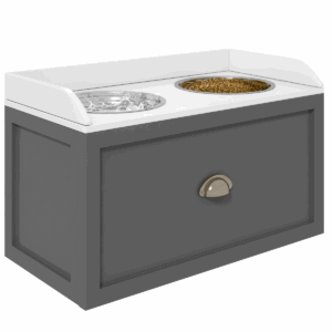 PawHut Raised Dog Bowl Stand with 21L Food Storage Drawer – Stainless Steel Double Bowls for Large Dogs, Grey & White