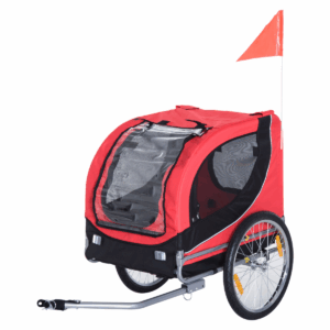 PawHut Dog Bike Trailer & Pet Carrier – Black & Red Bicycle Trailer for Small to Medium Dogs & Cats, Foldable with Reflectors, Mesh Windows & Safety Flag