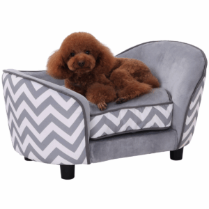 PawHut Dog Sofa Bed for Extra Small Dogs & Cats – Grey Plush Pet Couch with Removable Foam Cushion & Raised Wooden Frame